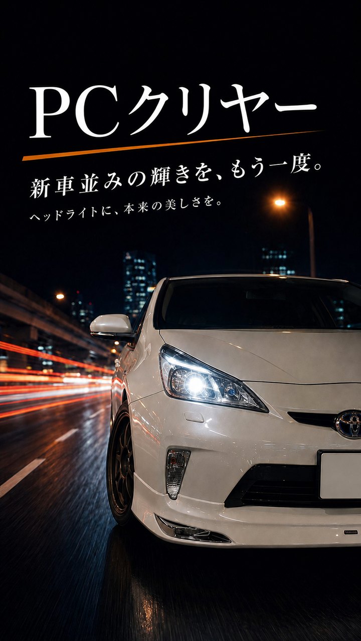 PCクリヤー｜新車並みの輝きを、もう一度。ヘッドライトに、本来の美しさを。